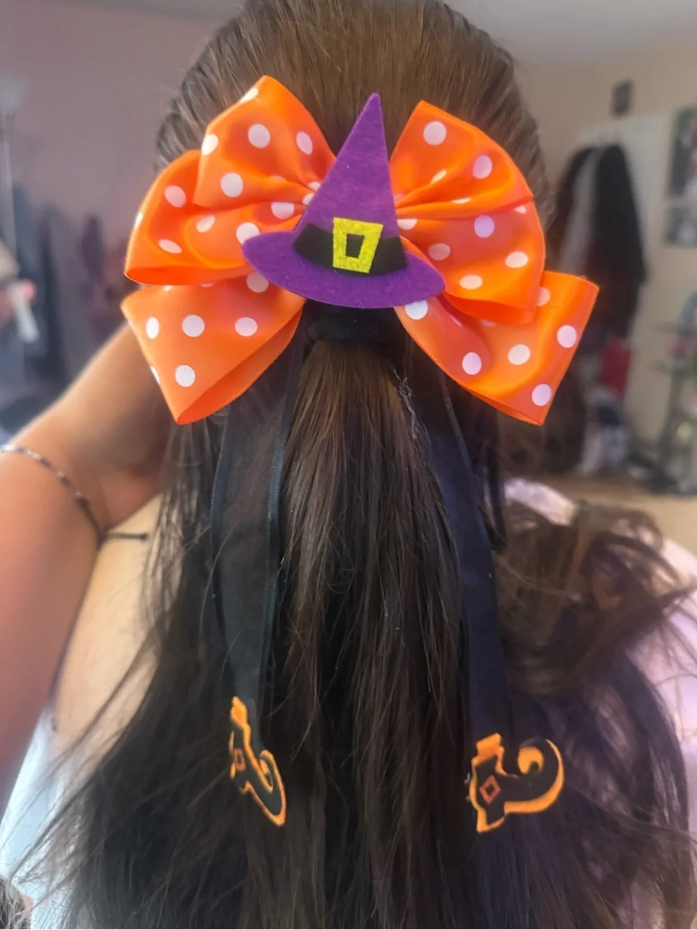Kids Halloween Witch Bow Hair Clip - Orange, Purple, Black